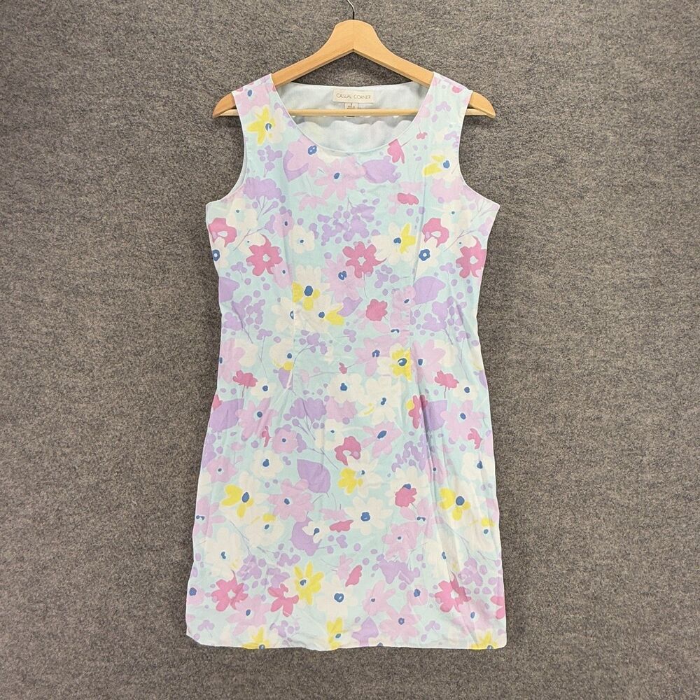 Casual Corner Dress Women 8 Blue Floral Sheath Midi Zipper Sleeveless Lined